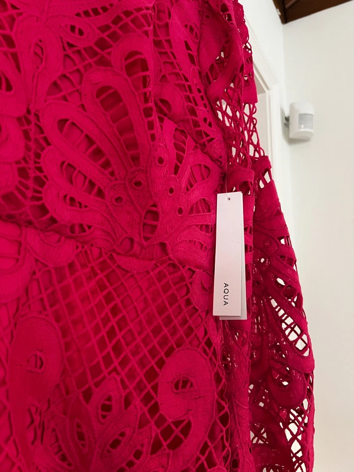 Mini Vestido Rosa Marca AQUA Manga Larga Encaje Recortado Talla S/Estilo IDL9924 – NUEVO CON ETIQUETAS Foto 4 de 4