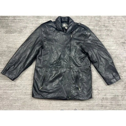 BP Luis Alvear Leather Jacket Mens M Black Asymmetrical Zip Moto L-813 Epaulets - product listing photo