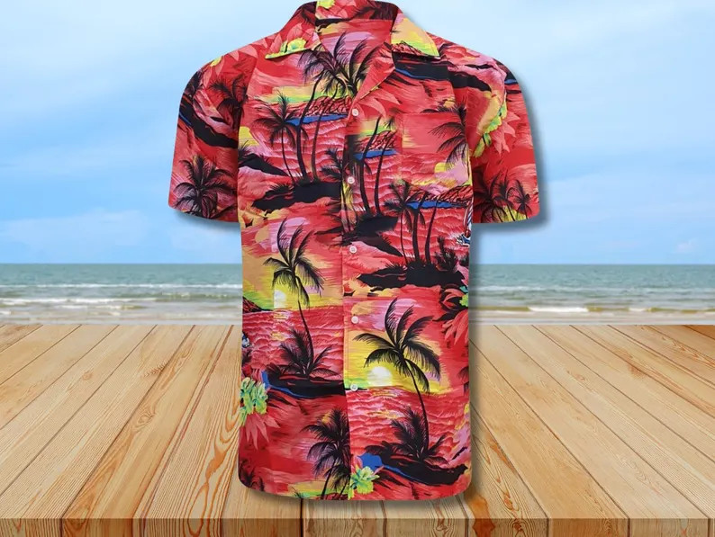 Colorful Sunset Hawaii Shirt Beach Vacation Aloha Tropical Summer Men
