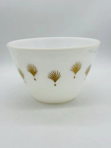 Vintage Fire King Fred Press Milk Glass Mixing Bowl Golden Palms MCM
