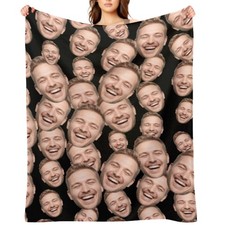Personalized Funny Face Design,Custom Photo Blanket Flannel Throw Soft Cozy