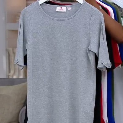 Quacker Factory Essentials Size 1X Heather Grey T-Shirt with Grommet Detail