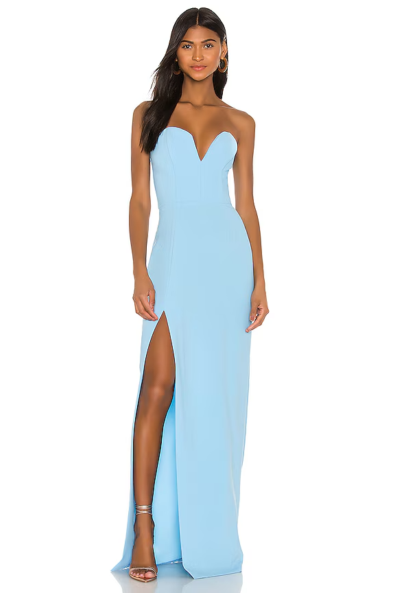 Amanda Uprichard Cherri Gown in Pacific Blue Strapless Elegant L NWOT $260