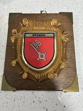 BREMEN GERMANY COAT OF ARMS PLAQUE MADE IN WEST GERMANY 5X6 VINTAGE PREOWNED