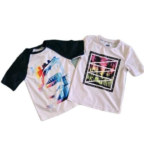Old Navy Rashguard Boys Bundle Of 2 Sz XS 5 Swim Top Beachwear Shark Palm Trees - Picture 2 of 12