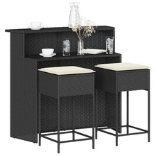 Gartenbar Set Bartisch Barhocker Gartenmöbel mit Kissen Poly Rattan vidaXL