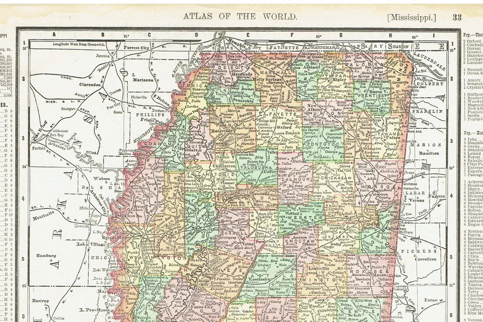 Mapas a color antiguos de Mississippi y Kentucky/Tennessee con fecha de 1902 Foto 2 de 4