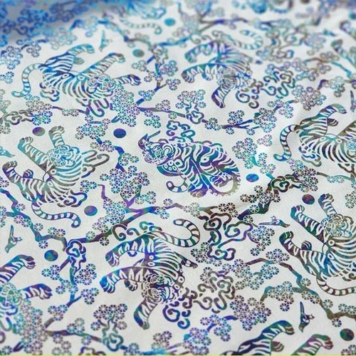 Korean Traditional Magpie Tiger White Foil Finishing Fabric made in Korea  BTHY
