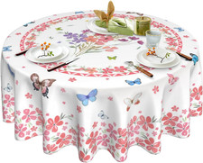 Floral Tablecloth Round 60 Inch Butterfly Tablecloth Spring Summer Table Cover f