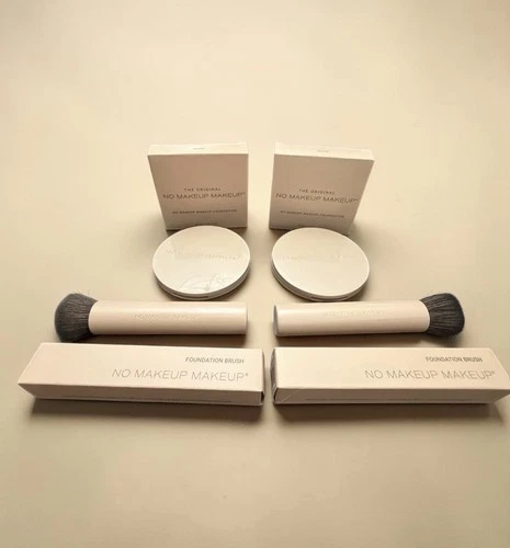 The Original No Makeup Makeup MEDIUM LOT x2 Foundation & Brushes Damaged