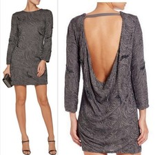 HALSTON Heritage $595 Open Back Beaded Embroidery Shift mini Dress Size 10 NEW