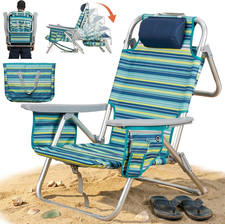 Aluminum Backpack Low Profile Beach Chair - 5-Position Lay Flat Reclining Foldin