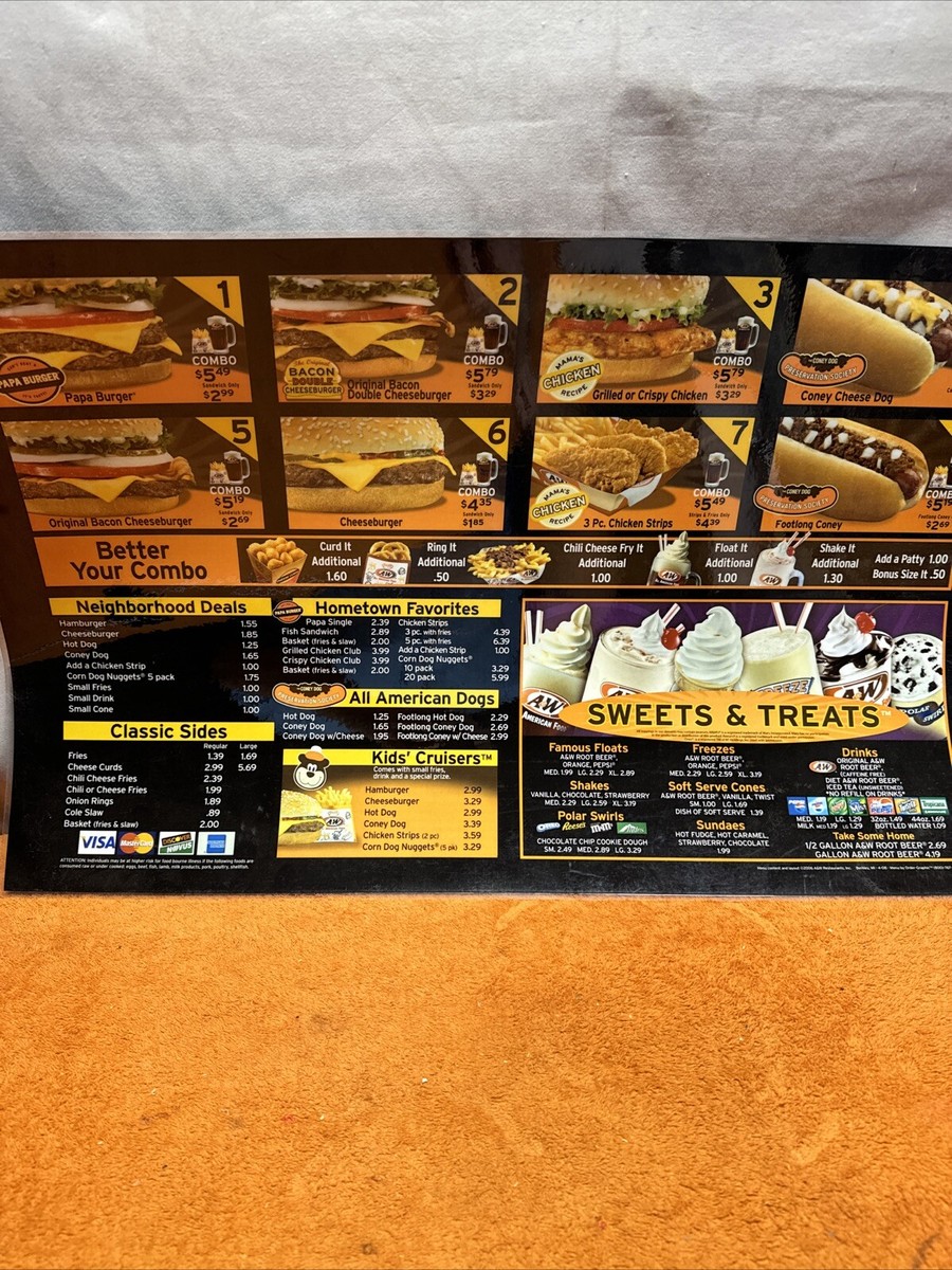 X•Vintage 2006 A&W Drive-Inn Detailed Plastic Menu Board