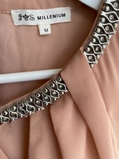 Floaty Maxi Summer Dress Size M UK Dusty Pink with Embellished Neckline