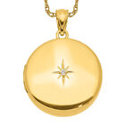 925 Sterling Silver Gold Plated Diamond Round Photo Locket Necklace