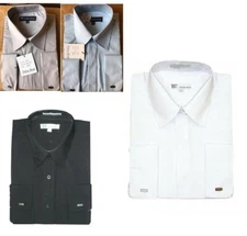 Men's French Cuff Solid Dress Shirt 03F Classic Fit Color White & Black