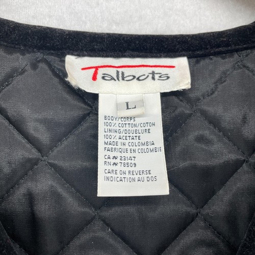 TALBOTS Vest L Velvet Diamond Quilted Jacket Full Zip Cotton Black VIntage - Picture 8 of 11