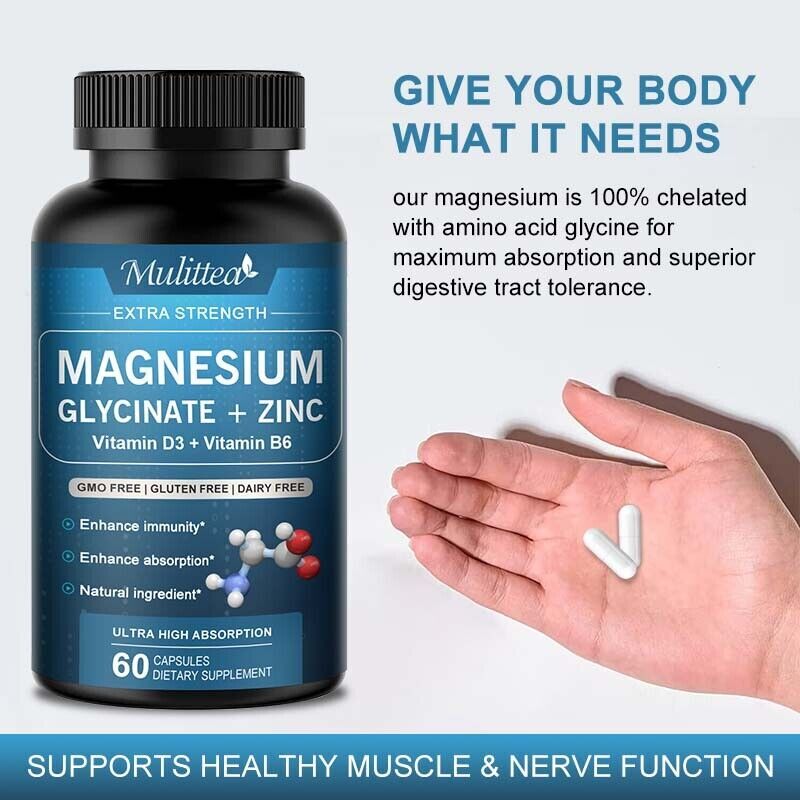 Magnesium Glycinate 500MG With Zinc For Improved Sleep, Stress