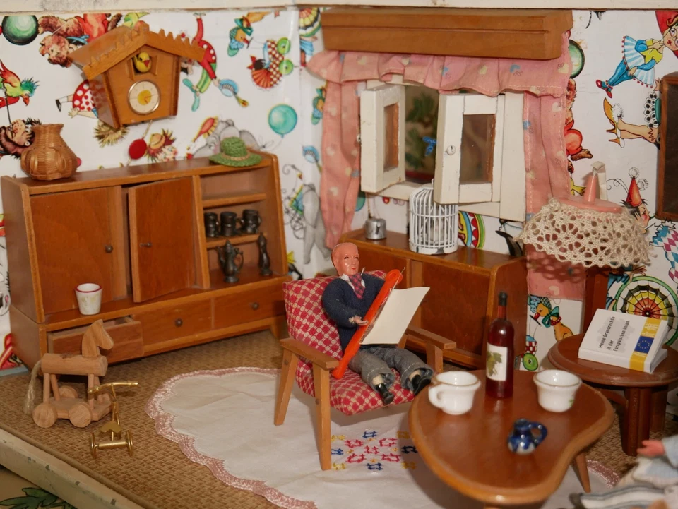 antike Puppenstube 50er Jahre, Puppenküche Puppenhaus, Minipuppenstube, Miniatur - Bild 2 von 4