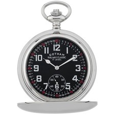 Gotham Men's Silver-Tone Railroad Dial Double Hunter 17J Mechanical Pocket Watch