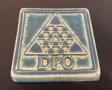Pewabic Pottery Tile Icy Blue DPO Triangle Symbol 4”