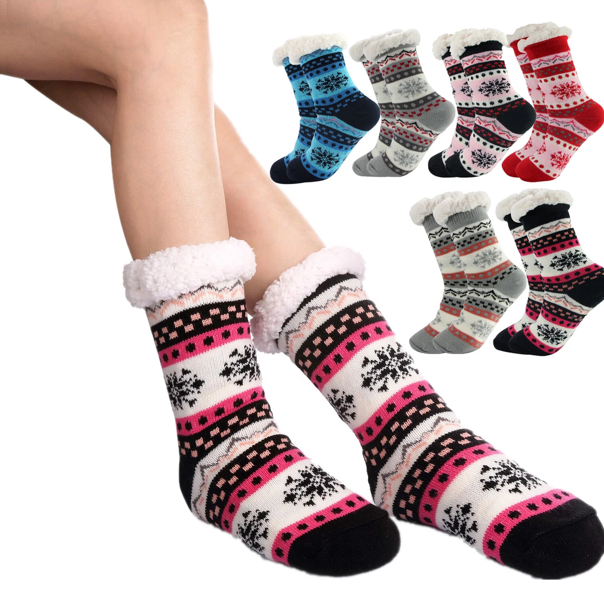 Winter Womens Warm Fluffy Fleece Lining Slipper Socks, Soft Cozy Fuzzy  Thick Sherpa Christmas Socks With Non-slip Grippers For Ladies Gifts |  Fruugo IN