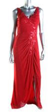 Adrianna Papell  Carmine Red Embellished Applique Formal Gown 10 NEW 220