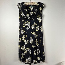 Lauren Ralph Lauren Womens Sz 6P Black Floral Faux Wrap V-Neck Pleated Dress