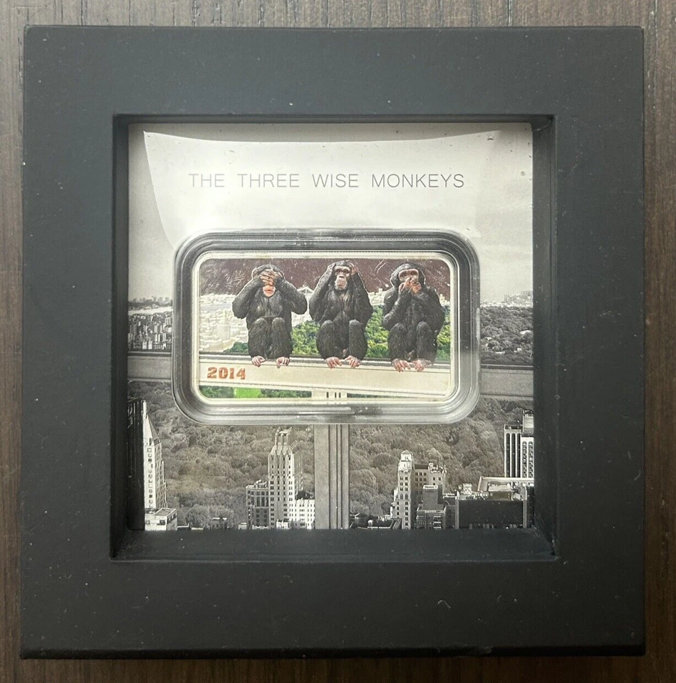 2014 Tanzania THREE WISE MONKEYS 1 Oz .999 Silver BAR SEE HEAR SPEAK NO EVIL - Image 3 of 4