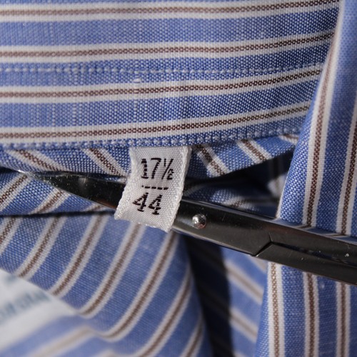 Fray NWT Dress Shirt Size 17.5 44 in Blue/Brown/White Stripes Cotton/Linen Blend - Picture 8 of 10