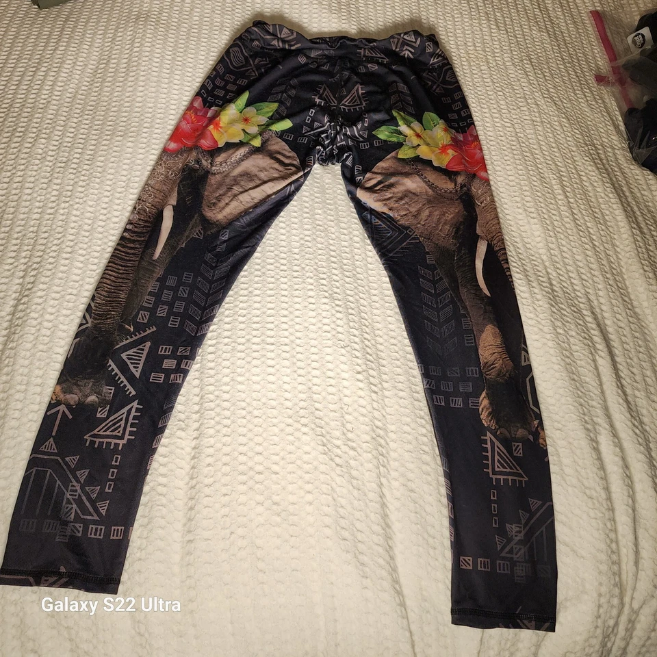 Elefante Leggings Pantalones Grandes Estampado Arte Azteca Negro Largo Completo Foto 2 de 4