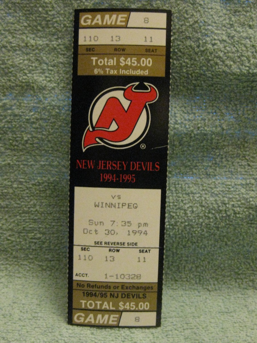 1994-95 New Jersey Devils Unused Ticket vs Winnipeg Jets 30