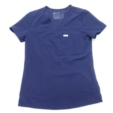 Figs Technical Collection Scrub Top Women 2XS Blue Short Sleeve Medical Pullover