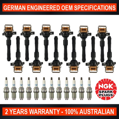 12x Genuine NGK Platinum Spark Plugs & 12x Ignition Coils for BMW 750i ...