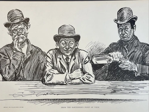 Gibson Girls Print Antique Art Sketch 11”x17” BARTENDERS POINT OF VIEW Drunk Men