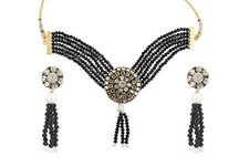 Pearls Choker Necklace With Earring Set For Women and Girls Black Color