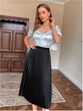 Black Solid Pleated Skirt Sz XS S M L