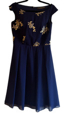 Dress Blue + Silver Metallic Flower Size US 6 Little Mistress brand: Excellent