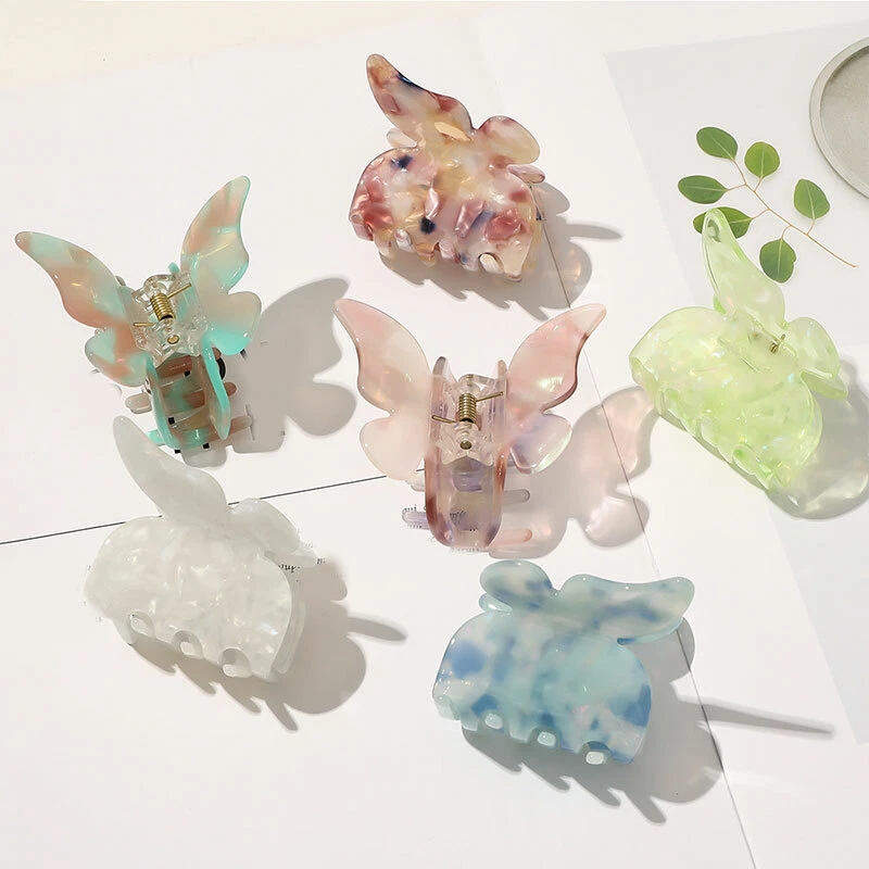 Pinza de pelo súper hada mariposa garra dama niña acetato pasador cola de caballo horquilla Foto 4 de 4