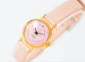 Authentic Light pink women watch gold plated SLAVA vintage classic, dainty lady watch