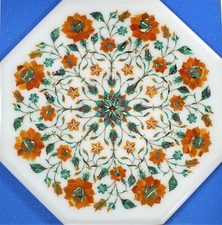 Handmade Marmor Kaffetisch-Top Halbedelstein Pietra Dura 12" weiß poliert