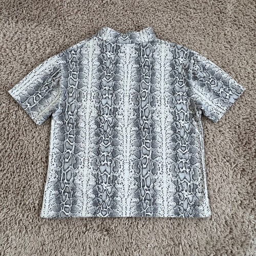 ZARA KIDS Gray White Snake-Print Short-Sleeve Mock Neck Top Girls 9 Stretch 90s - Picture 12 of 12