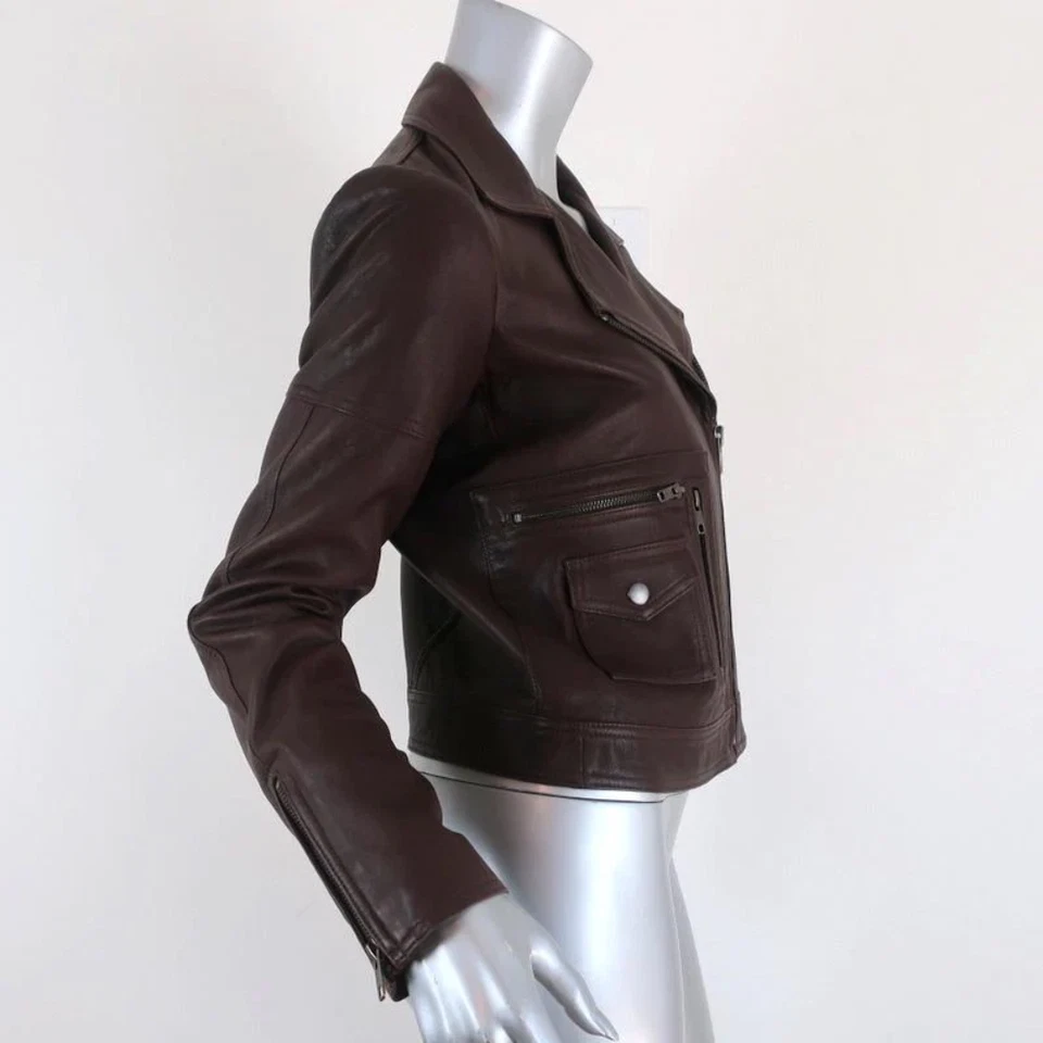 Theory Leather Motorcycle Jacket Pavati Dark Brown Size 2 Biker Jacket - Image 4 of 4