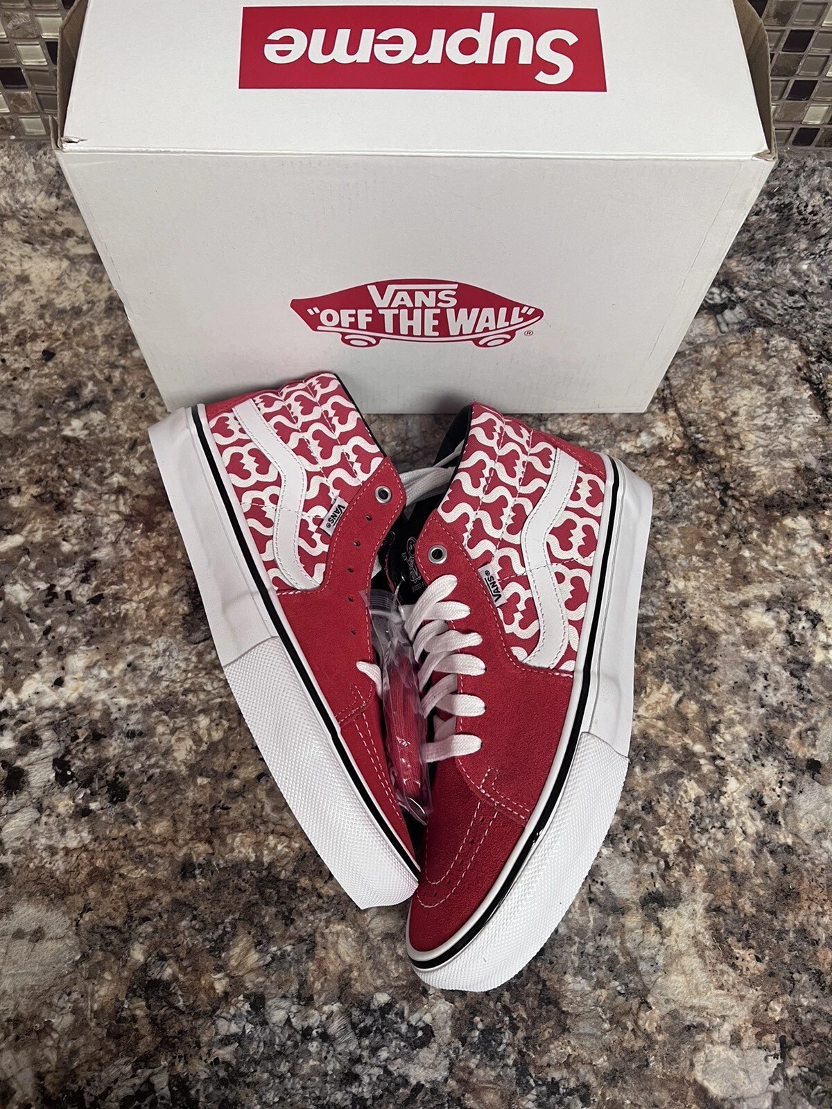 Supreme vans skate sk8 grosso moyen rouge monogramme S logo taille 9 authentique