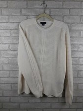 Nautica Men"s 100 Cotton White Cable Knit Crew Neck Sweater Size L