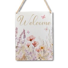 Summer Welcome Door Sign - Summer Door Wall Decor Summer Floral Sign for Fron...