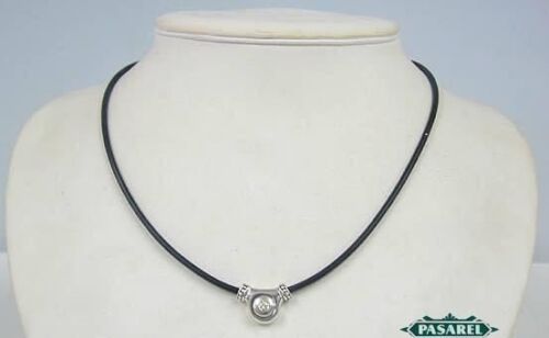 Dashing Sterling Silver CZ & Black Silicone Necklace - Picture 1 of 4