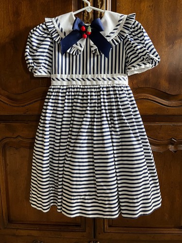 Sylvia Whyte Beautiful Short Sleeve Navy Blue & White Spring Dress w/ Hat Size 5 - Picture 2 of 6