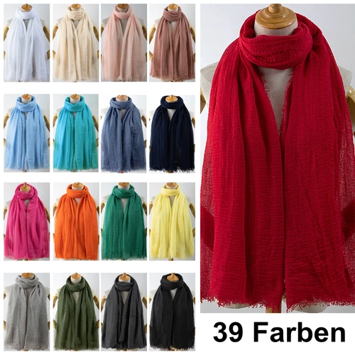 Weicher Schal uni 200x90 cm Stola Halstuch mini Fransen Musselin Crinkle 3205