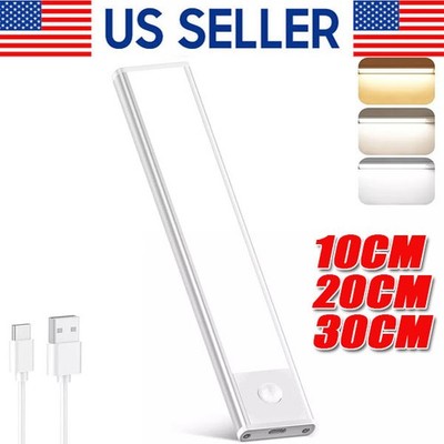 LED Motion Sensor Under Cabinet Closet Light USB Rechargeable Kitchen Lamp Strip